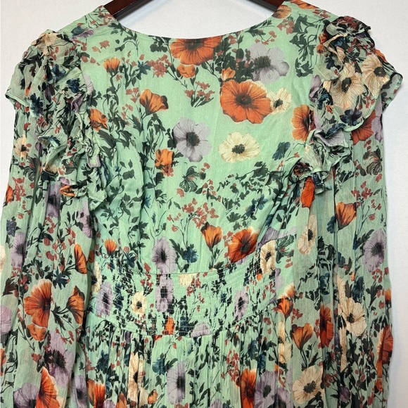 BHLDN Floral Chiffon Plunge Long-Sleeve Ruffle Maxi Dress Sz XS - Picture 8 of 8